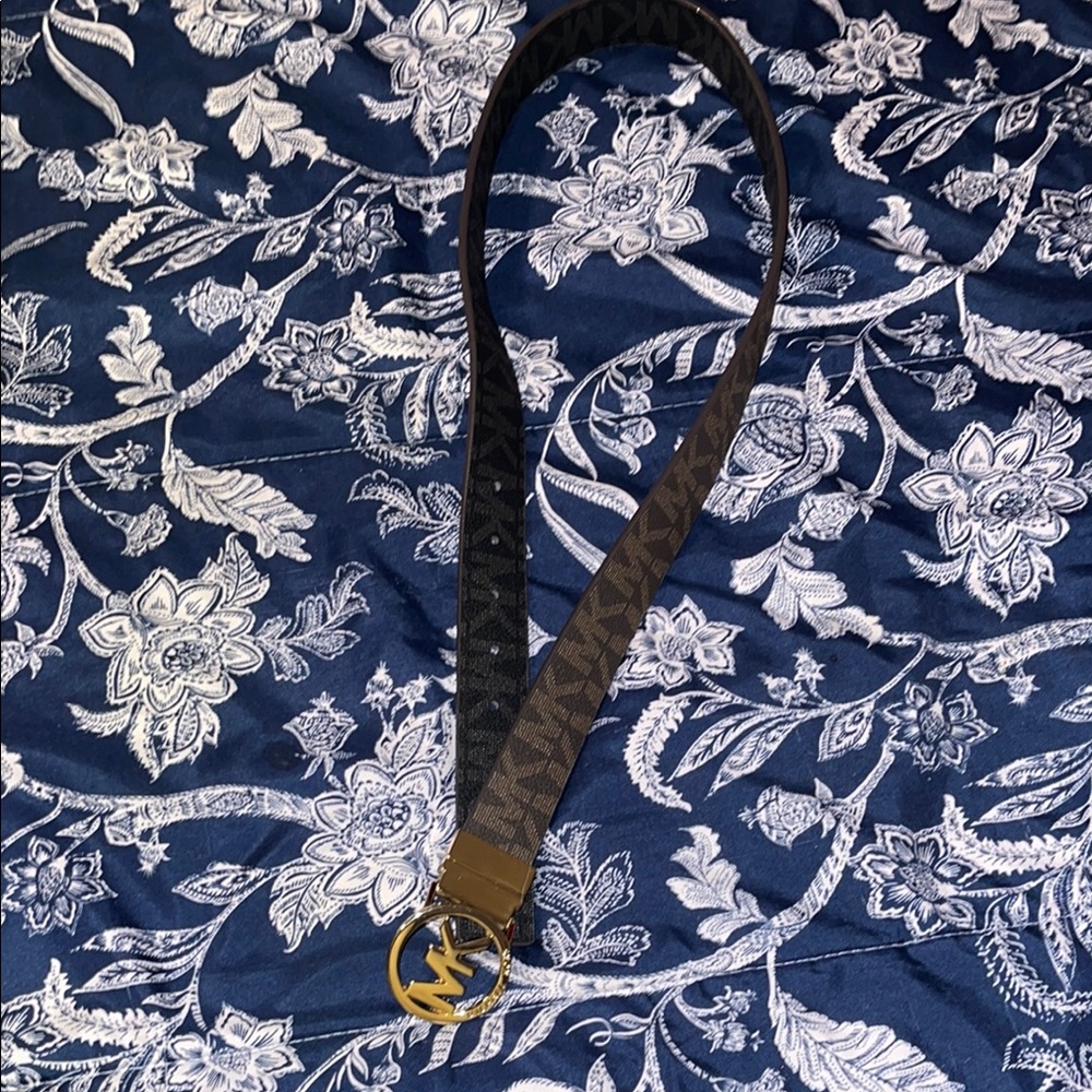 Black and Brown Logo Belt with Gold Buckle